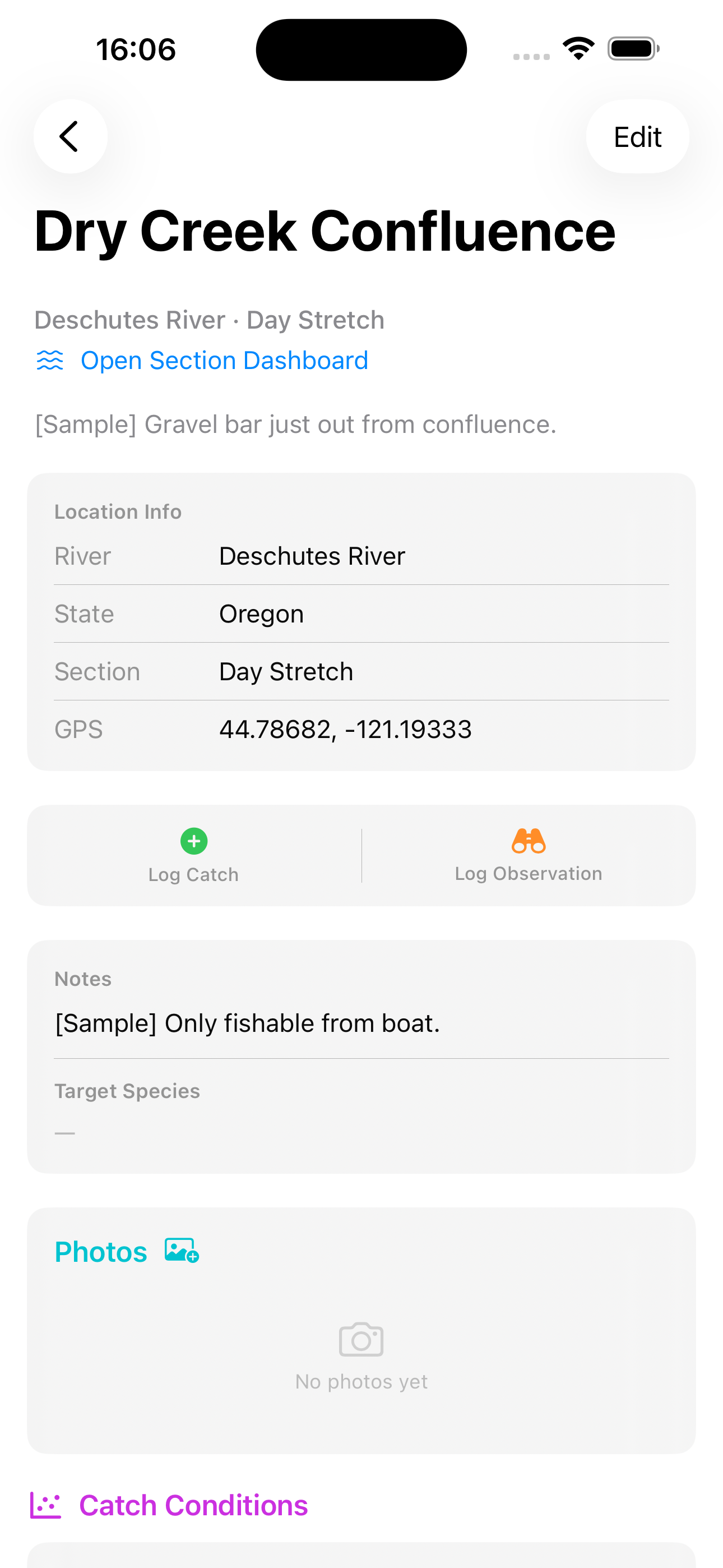 Location detail with logging actions